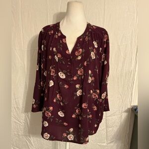 Fun 2 Fun Maroon Floral Blouse